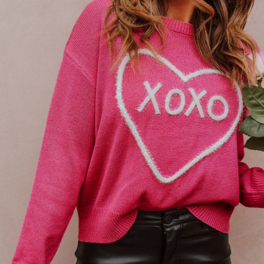 SYNZ XOXO Round Neck Drop Shoulder Sweater